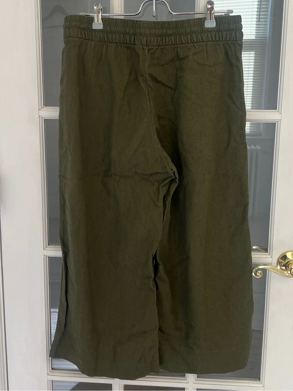 BANANA REPUBLIC Women's Olive Green Linen Drawstring Wide Leg Crop Pants Size S